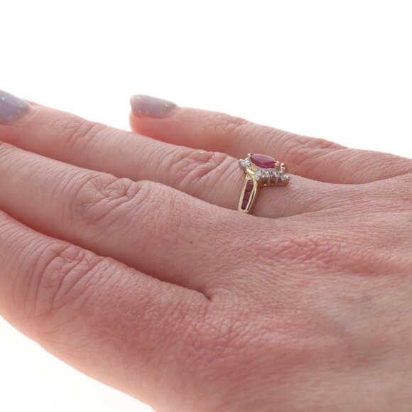 Yellow Gold Ruby Diamond Bypass Ring - 14k Marquise & Round 2.54ctw - Picture 4 of 7